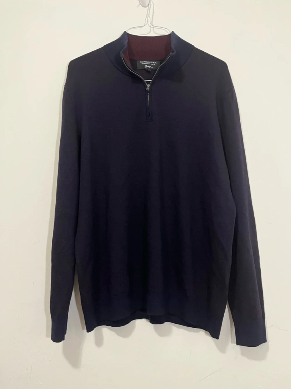 Banana Republic Sweater Mens XL Baruffa 100% Extra Fine Merino Wool 1/4 Zip